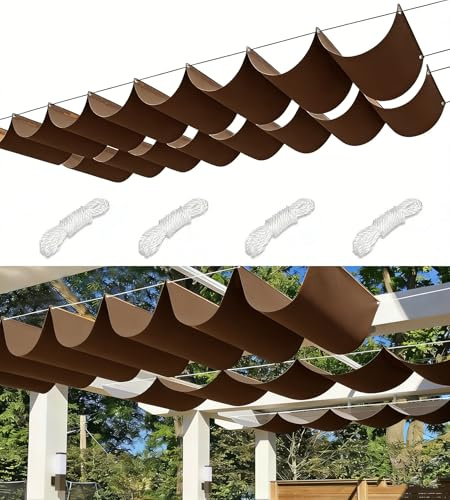 Tenda a Vela Ombreggiante a Onda Retrattile Impermeabile Protezione Raggi UV 95% Tenda da Sole Poliestere Antistrappo con Corde per Giardino Balcone Piscinae Terrazza 4x3M Marrone
