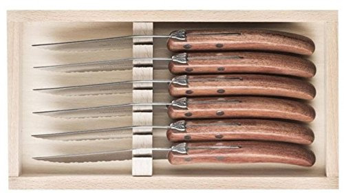 Claude Dozorme Cdozorme 3225 Coffret 6 Couteaux Steak Laguiole, 22 cm, INOX à Dents, Manche bubinga. Non garantis Lave-Vaisselle.