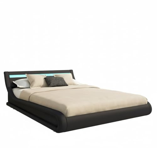 MB Muebles Bonitos | Cama de Matrimonio Parisina para Colchón de 180x200 cm | Luz LED | Canapé Abatible | Somier de Láminas | Estructura de Madera tapizada en Polipiel | Color Negro