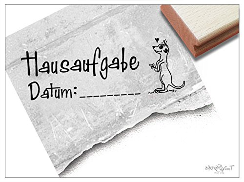 Stempel - Lehrerstempel - HAUSAUFGABE mit Datum und Erdmännchen - Schulstempel zur Motivation der Schüler - von zAcheR-fineT