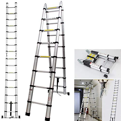 Scala telescopica da 5 m a telaio pieghevole estensibile con 16 gradini in alluminio, pieghevole, fai da te, scaletta multiuso, capacità 150 kg
