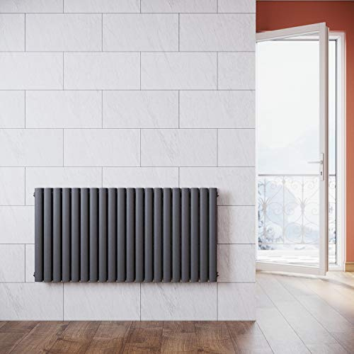 ELEGANT Design Paneelheizkörper Röhren 600x1180mm Anthrazit Doppellagig Badezimmer/Wohnraum Horizontal Heizkörper Seitenanschluss Badheizkörper Radiator