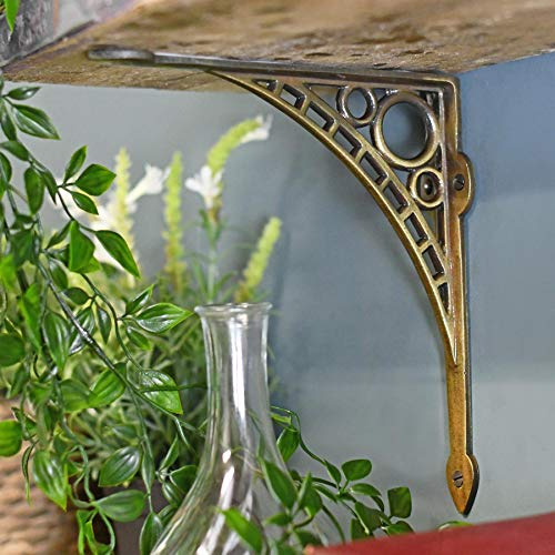 Antique Brass Finish Iron Bridge Wall Bracket Shelf Bracket Support - 22 x 22cm