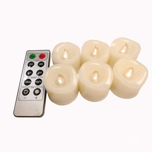 Erosway Teelichter LED realistisch Flackernde Flammenlose LED Kerzen mit Fernbedienung, 2/4/6/8 Timer, 300 Stunden Nonstop Leuchten geliefert 6 Stück/Paket(Weiß)