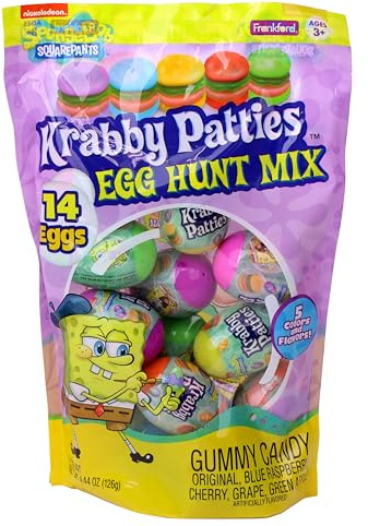 Spongebob SquarePants Gummy Candy Krabby Patty 14 Count Prefilled Plastic Easter Eggs Hunt Mix, 4.44 Ounce, For Kids Girls Boys Teens Grandkids Adults