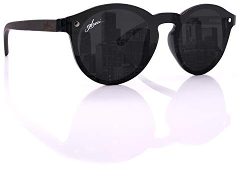 glozzi Sonnenbrille Damen Holz Polarisiert UV400 Rund mit Holzbügeln und Brillenetui aus Kork