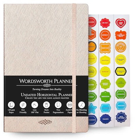 Wordsworth Undated Planner Weekly and Monthly – Punktierter Blankoplaner – Hardcover, undatierter Wochenplaner – Premium-A5-Papier (120gsm) – Monats- Wochen- Jahresübersicht – Bullet-Planer