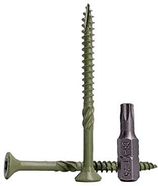 (Förpackning med 400 st) Grön korrosionsfinish 4,5 x 60 mm trädäckskruvar, träskruvar, torxhuvud, typ 17, försänkt huvud, yttre skruv (400, 4,5 x 60 mm)
