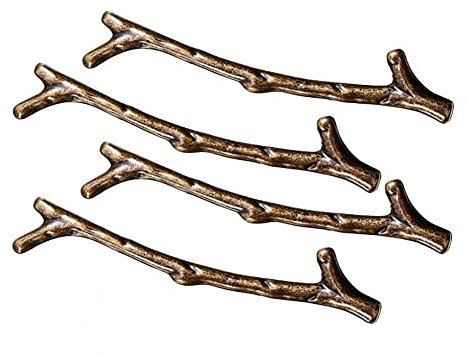 4PCS Furniture Handles, Tree Branch Kitchen Handle Single hole/96/128mm Cabinet Handles Drawer Knobs Door Pulls Hardware Durable(Black/Silver/Green Bronze)(Color:Green bronze,Size:128mm)
