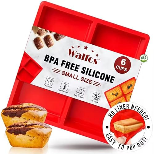 Walfos Silicone Mini Loaf Pan, Non-Stick Mini Bread Pan, 6 Cavities Silicone Bread Baking Mold, Perfect for Mini Loaf Cake and Bread, Meatloaf, Food Grade, BPA Free and Dishwasher Safe