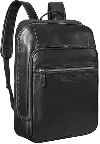 STILORD 'Malik' Business Rucksack Leder Groß Lederrucksack XL Lehrerrucksack Vintage Design 15,6 Zoll Laptoprucksack für Aktenordner Echtleder Für Trolley, Farbe:schwarz