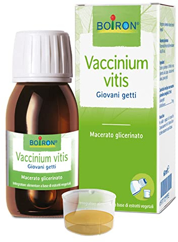 Estratti di Piante Vaccinum Vitis, Giovani Getti Boiron - Integratore Alimentare, Ingredienti 100% di origine naturale, Macerato Glicerinato di Mirtillo Rosso - Flacone 60 ml con bicchiere dosatore