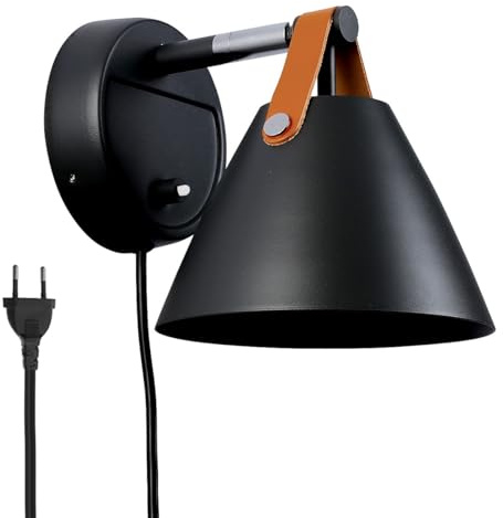 B·LED BARCELONA LED Wandleuchte mit Kabel und Schalter, nordische Steckdose mit Lederband, GU10-Sockel, Wandleuchte mit Kabel und Schalter, für Schlafzimmer, Bett, Wohnzimmer, Nachttisch