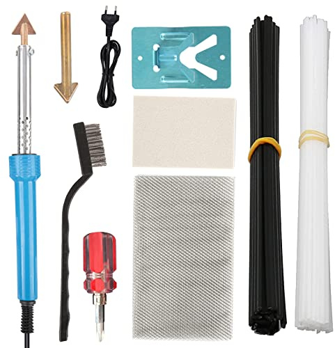 Plastsvetsning, 80 W svetsmaskin set plast reparation maskin för bil, stötfångare, med 2 lödkolvsspetsar, svetsstänger, varmjärnstativ, patchnät, trådborste (blå)