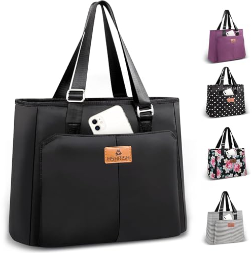 HSHRISH Kühltasche Lunchtasche Picknicktasche Damen Einkaufstasche,Arbeit Picknick Reise Strand, Anti Verlust Reißverschluss Praktische Isoliertasche, Reines Schwarz 15L