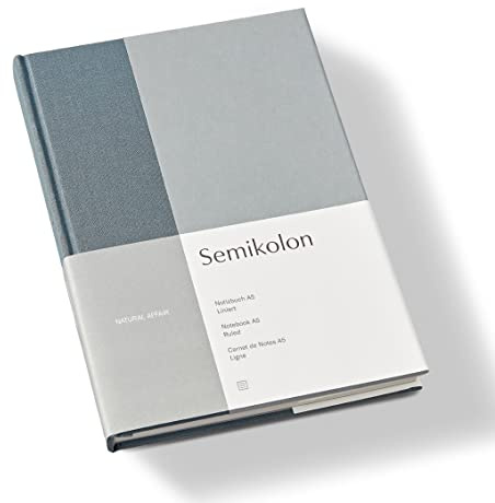 Semikolon (368731 Cuaderno A5 Natural Affair a rayas, salt marina con cubierta de correa, 172 páginas con certificado FSC, papel Elafin y marcapáginas