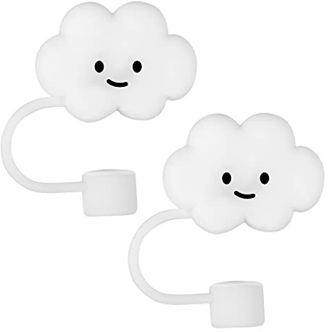 2pcs Straw Covers for Reusable Straws, Cute Straw Covers Cap Silicone Straw Tips Lids Dust-Proof Cloud Straw Covers Cap Straw Toppers for Sippy Cups with 8mm Diameter Straws (NOT for Stanley Straws)