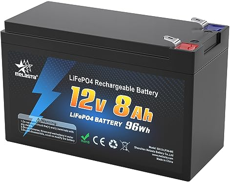 melasta Batteria al Litio LiFePO4 12V 8Ah Ferro Fosfato Ricaricabile a Ciclo Profondo Fino a 2000 Cicli Batteria Ricaricabile con Protezione BMS per kit Fotovoltaico, Barca, Scooter,Trolling Motor