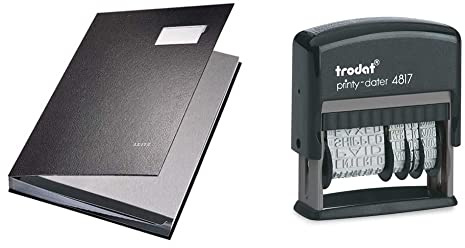 Leitz 57000195 Unterschriftsmappe (Polypropylen, A4, 20 Fächer) schwarz & Trodat Printy 4817 Wortbanddrehstempel, Datum plus 12 Texte – Selbstfärbend, Abdruck schwarz, 47 x 4 mm