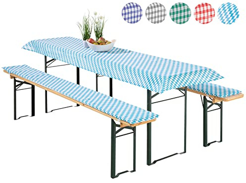 heimtexland ® Auflagen Set Bierzeltgarnitur 3-teilig Biertisch Tischdecke Bierbank Polster Bierbankauflage Oktoberfest Deko Typ331 Bayrische Raute für Tischmaß 50 x 110 cm