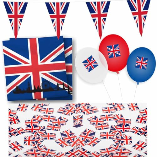 Firlefantastisch Der Partyshop // England Dekoration Set - Girlande, Servietten, Konfetti, Ballons für die England-Party