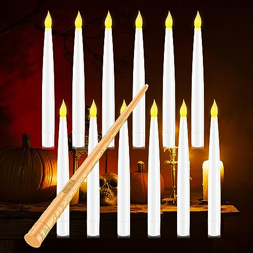 Coovee Flammenlose LED Kerze mit Zauberstab Fernbedienung, 12 Stück Schwimmende LED Kerzen, Batteriebetriebene Kerze, Warmes Licht Flackernde Kegelkerze für halloween Hochzeit Party Dekoration