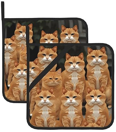Set di 2 presine da cucina con stampa di gatti arancioni, resistenti al calore, per microonde, forno, barbecue