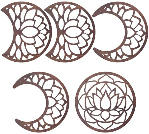 CREATCABIN 5 pz Decorazioni Da Parete con Fasi Lunari Loto Appeso Decorazioni Da Parete In Legno Boho Decorazioni Murali Luna Set Estetico con Adesivi per Soggiorno Camera Da Letto Casa Appartamento