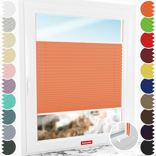 Schuette® Plissee mit Bohren zum Anschrauben ● Thermo Kollektion: Peach (Orange) ● 35x150cm (Breite x Höhe) ● Suprafix Faltrollo Befestigung ● Bequeme Rollo Montage inkl. Video