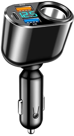 Auto Ladegerät Zigarettenanzünder Verteiler Adapter Splitter, 90W Autoladegerät Zigarettenanzünder, QC3.0 & PD 30W KFZ Ladegerät mit LED Voltmeter