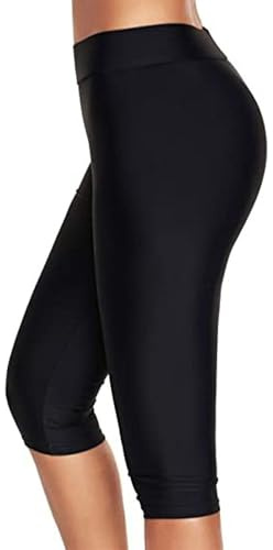 Asoodiy Long Swim Shorts Womens Capris Leggings Swimsuit Boardshorts Swim Leggings Ladies Knee-Length Shorts Plus Size Black Style C XXL