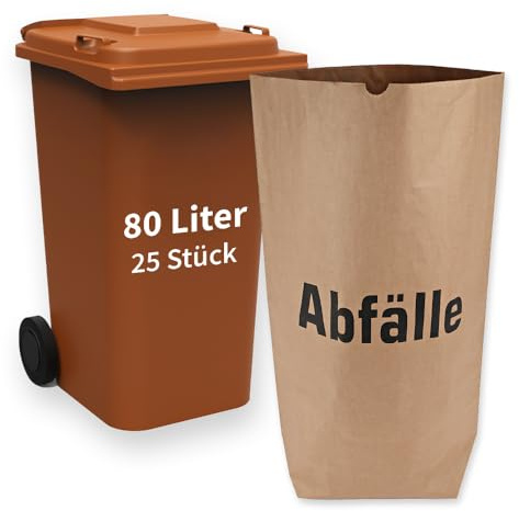 25 Stück, Papiermüllsäcke, FRANZ MENSCH, 80 L, braun, Papier, Bioabfall | 2-lagig, Aufdruck Abfälle, Papiersäcke, Biomüllsäcke, paper waste bags, Recycling, Entsorgung, Haushalt