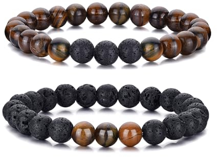 RANKEEF Mens Bracelets 8MM Natural Stone Beads Bracelet Set Stretch Adjustable Beaded Bracelets for Men