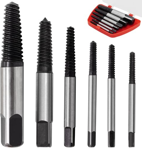 Juego de 6 Extractor de Tornillos, Extractor de Tornillos Rotos, Juego de extractores de tornillos, Rotos y Pelados, Kit de Herramientas, Para Tornillos Dañados, Tuberías