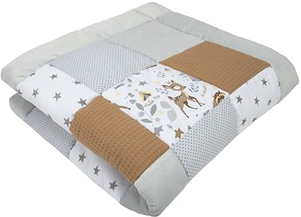 Medi Partners Krabbeldecke für Baby Spielmatte 100% Baumwolle Krabbelmatte - 120x120cm Krabbeldeck Dick Weich Decke Laufgittereinlage Babydecke Minky Waffel Spielbogen (REH)