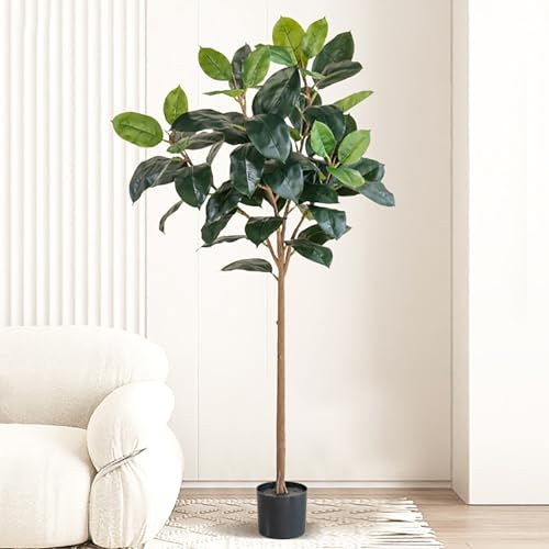 Elitix Kunstbaum Künstlicher Gummibaum für Zuhause mit Immergrünen Blättern, Realistischer Gummibaum Im Topf für Schlafzimmer, Hochzeitsfeier, Eingangsbereich, Dekorationsgummibaum(Green,L)