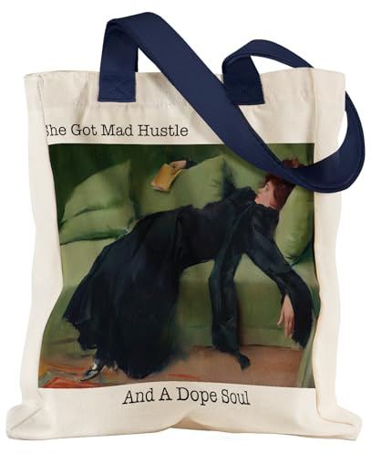Miss Adola Bolsa de lona pesada con bolsillo, para mujeres y niñas, bolsa de lona grande estética, regalo inspirado, reutilizable, bolsa casual para el trabajo y las compras