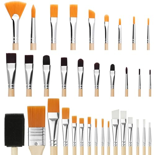 Zingarts Paint Brush Set,35Pcs Paint Brushes Value Pack, Includes 33 Different Types of Brushes,1 Paint Brush,1 Sponge,Easy to Clean for Washable Paint Acrylic