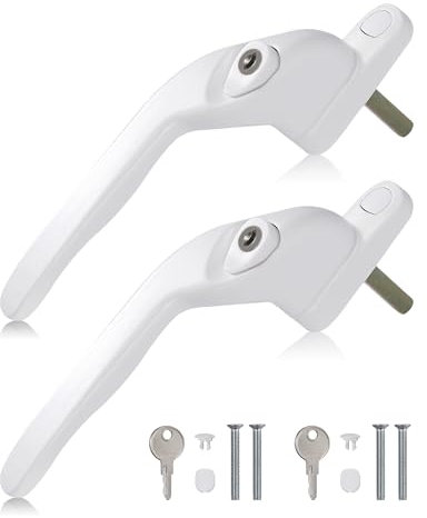 eSynic 2pack Universal Window Handles for UPVC 360° Rotation with 5 Multi-Size Spindles and Cuttable Screws Lockable PVC Window Handle with Key White Aluminum Ergonomic Espag Replacement Handle