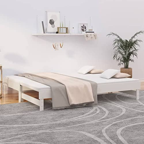 IKAYAA Schlafsofa Ausziehbar, Ausziehbett, Bett Ausziehbar, Ausziehbares Bett, Bett Zum Ausziehen, Tagesbett Ausziehbar Weiß 2X(80x200) cm Massivholz Kiefer