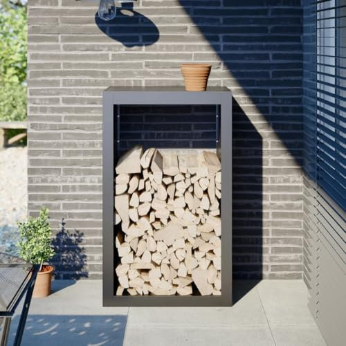 Homgoday Rack pour bois de chauffage anthracite 60 x 40 x 100 cm acier, décor de meubles porte-bois, porte-bois de chauffage, porte bois pour cheminée, boiserie, empilable poêle en bois