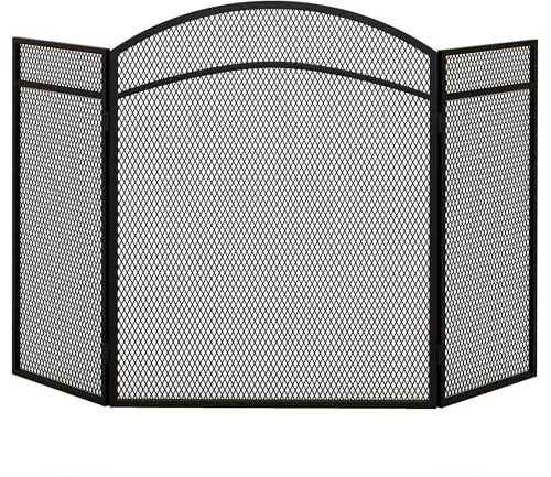 HOMCOM Funkenschutzgitter Faltbare Kaminschutzgitter Kamin Funkenschutz Feuerschirm Kamingitter dekoratives Netz Metall 96 x 60 cm Schwarz