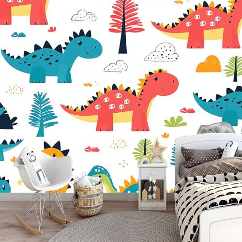 Fototapete Bunter Dinosaurier 350 x 256cm Tapete Fototapeten Vlies Tapeten Vliestapete Wandtapete moderne Wand Schlafzimmer Wohnzimmer Büro Sonnenuntergang