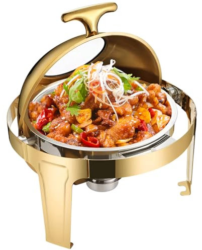 AIZYR Rundes Chafing Dish Buffet Set, Edelstahl Isolierbehälter Für Buffets, Kommerzieller Rolltop Buffetwärmer Mit Spiritusofen Für Party Und Bankettrestaurants