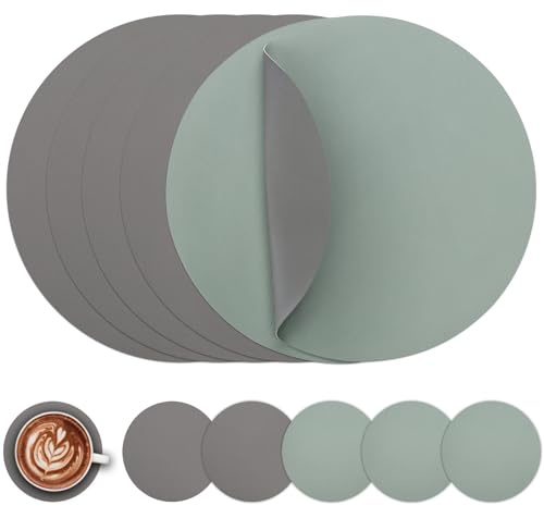 Myir JUN Tischsets abwaschbar und Untersetzer Tischsets Rund Ø 38cm | 6er Set Rund Platzsets wasserdichte Platzdeckchen abwaschbar doppelseitige rutschfeste Kunstleder Tischsets in Lederoptik