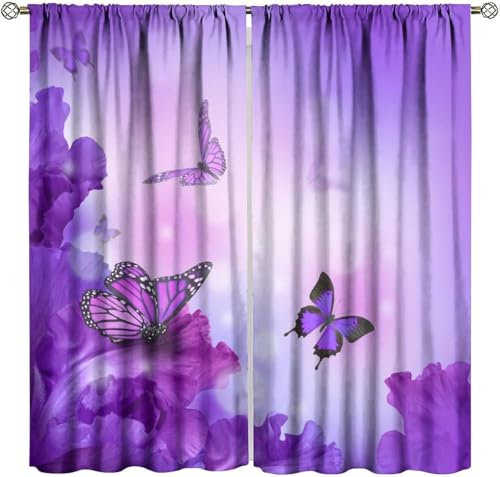 3D Schattierung Vorhänge - 140X160 cm (B + H) Blumentier Schmetterling Gardinenschal Vorhang Für Wohnzimmer Schlafzimmer Schlaufenschal Isolierung Lärmminderung Mädchen Raumdekoration - Vor-617019599