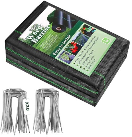 Weed Control Membrane 3x10M - with 30 Garden Pegs Heavy Duty Weed Control Barrier Fabric Landscape Ground Cover Weed Suppressant Membrane for Vegetable Garden, Garden, Water Permeable Fabric