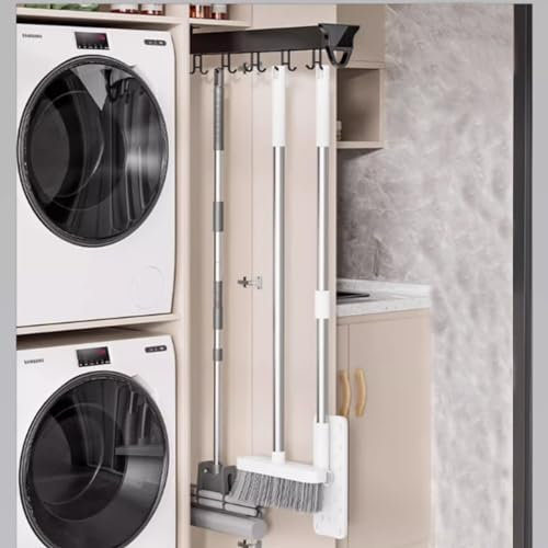 Multifunctional Slide Broom and Mop Organizer Holder for Garage Kitchen Closet Storage Rack for Cupboard/Wardrobe with Pull Out Design (26cm/10.2inch)