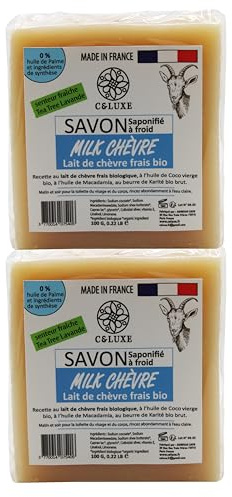 2 Savon au Lait de Chèvre Frais Bio - Saponification à Froid, Parfait pour Eczéma, Psoriasis, Acné - Hydratant et Apaisant, Peau Douce (lot de 2 savons, Senteur tea Tree Lavande)