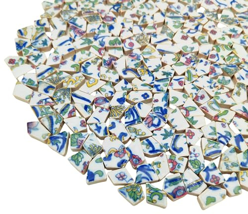 Porzellan-Mosaikfliesen, klein, 500 g, 1–2 cm, gebrochene unregelmäßige Mosaikfliesen für Heimwerker, Boden, Küche, Pool, Blumentöpfe, Heim- und Outdoor-Dekoration (Porzellan 03)